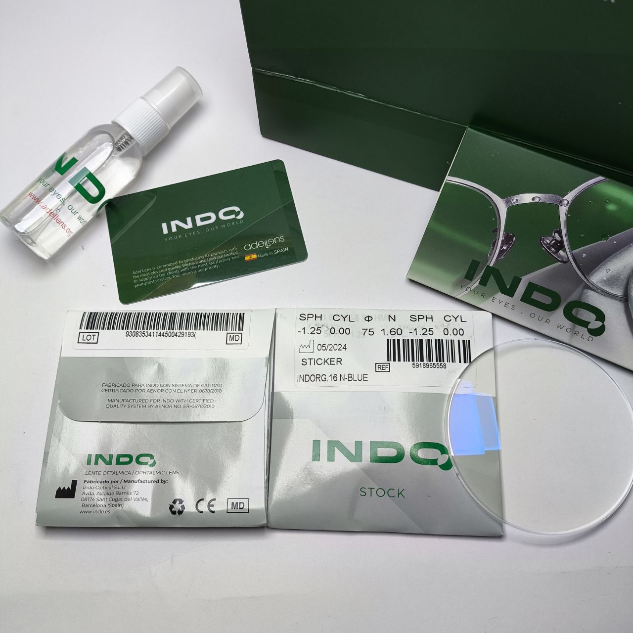 عدسی عینک بلوکنترل ایندو INDO اسپانیا 1.6 به همراه پک اورجینال
