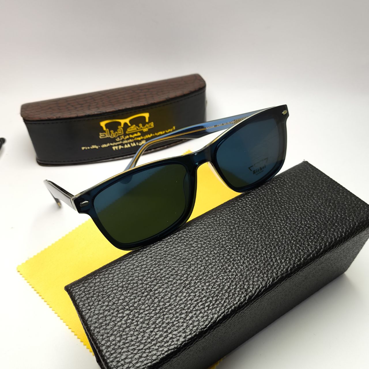 عینک طبی کاور دار ریچل Richel مدل 2336 اورجینال دسته سیم کائوچو پلاریزه اسیتیت به همراه پک اورجینال