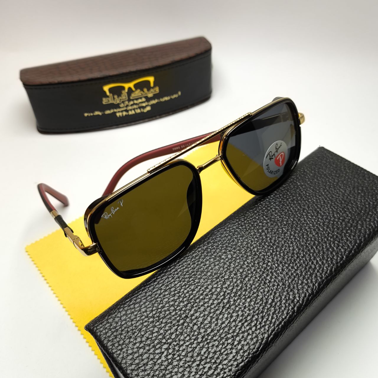 عینک آفتابی مردانه ریبن Ray ban مدل ۷۹۹۵03 پلاریزه فلزی + پک هدیه لوازم جانبی