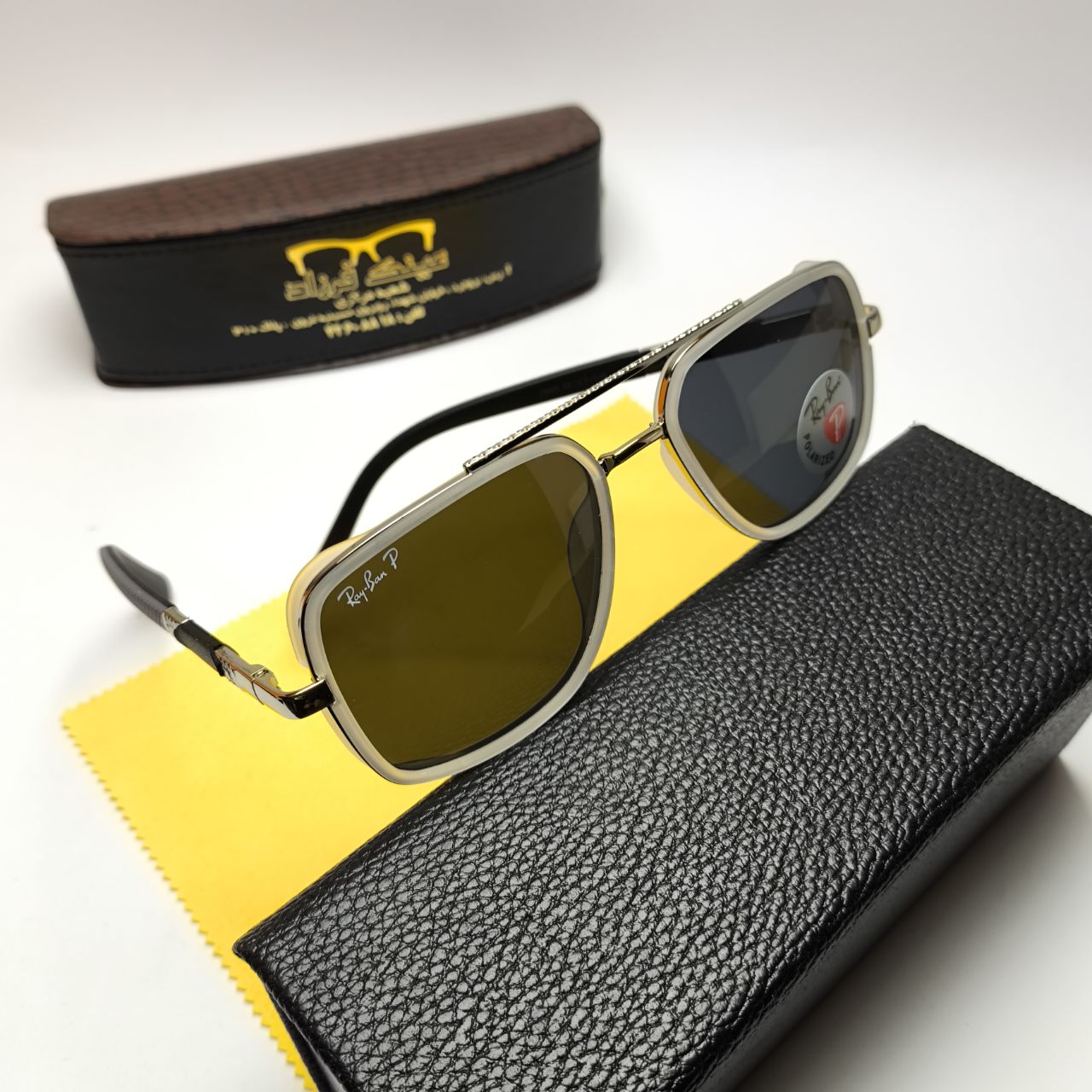 عینک آفتابی مردانه ریبن Ray ban مدل ۷۹۹۵03 پلاریزه فلزی + پک هدیه لوازم جانبی