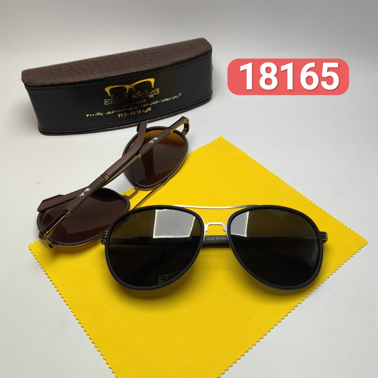 عینک آفتابی مردانه ریبن Ray ban مدل ۱۸۱۶۵03 پلاریزه فلزی + پک لوازم جانبی