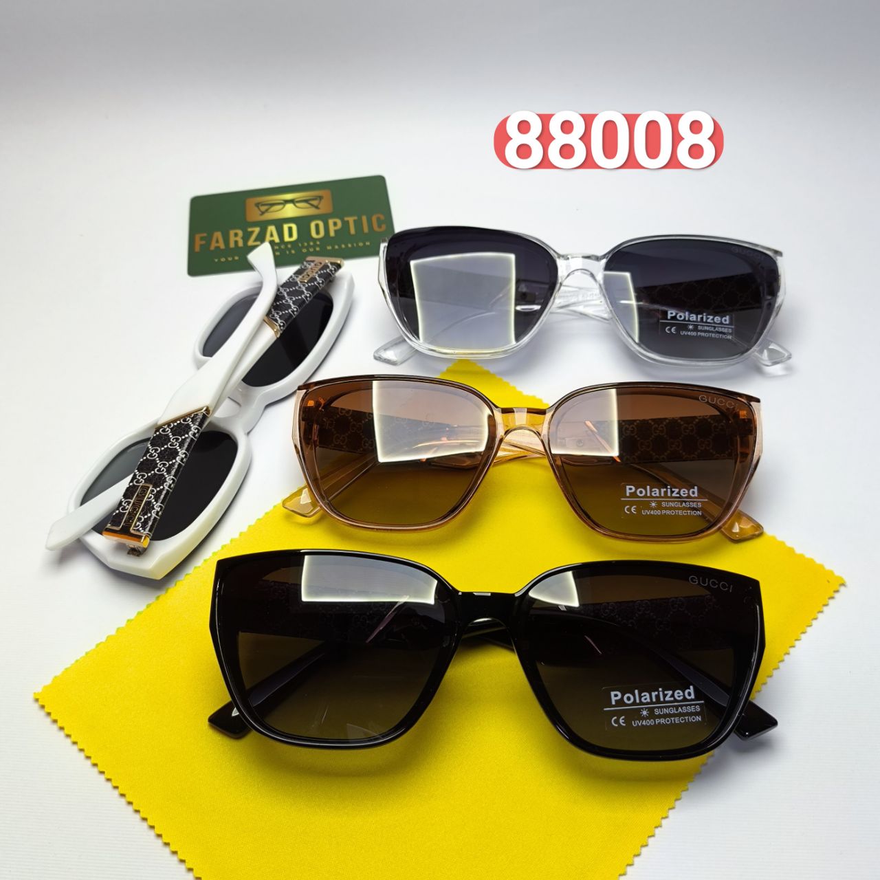 عینک آفتابی زنانه گوچی Gucci مدل 8800803 کائوچو پلاریزه + هدیه لوازم جانبی