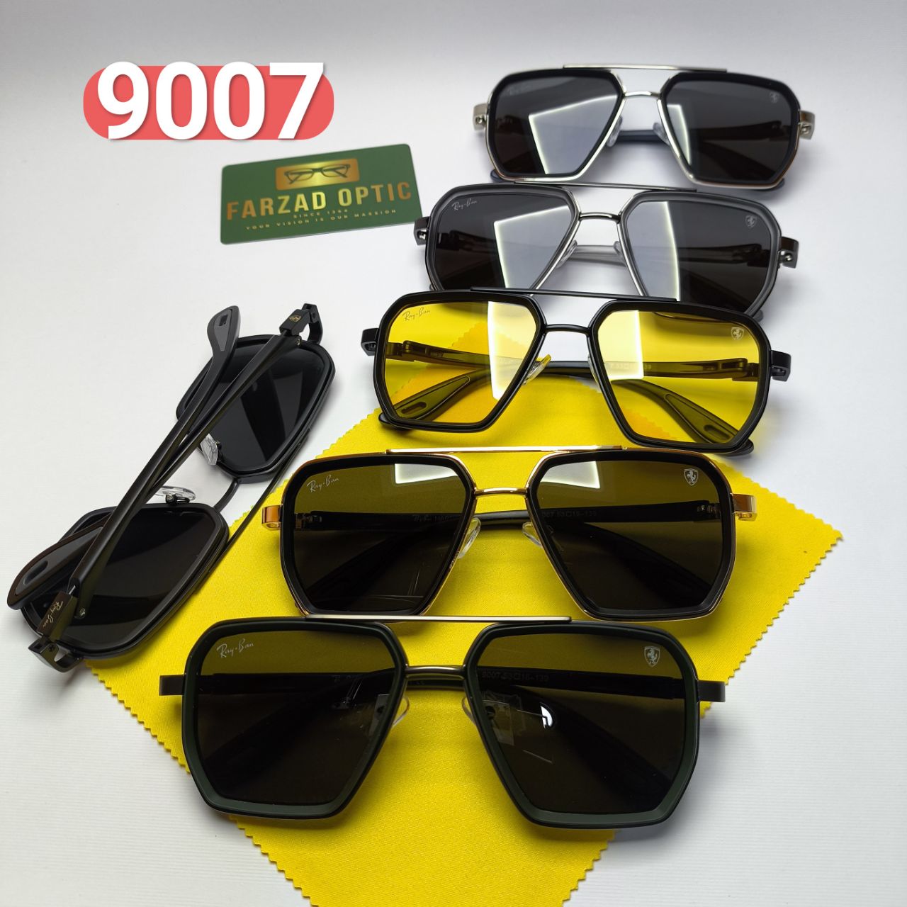 عینک آفتابی ریبن فراری Ray ban Ferrari مدل 900703 پلاریزه فلزی مردانه + پک هدیه لوازم جانبی