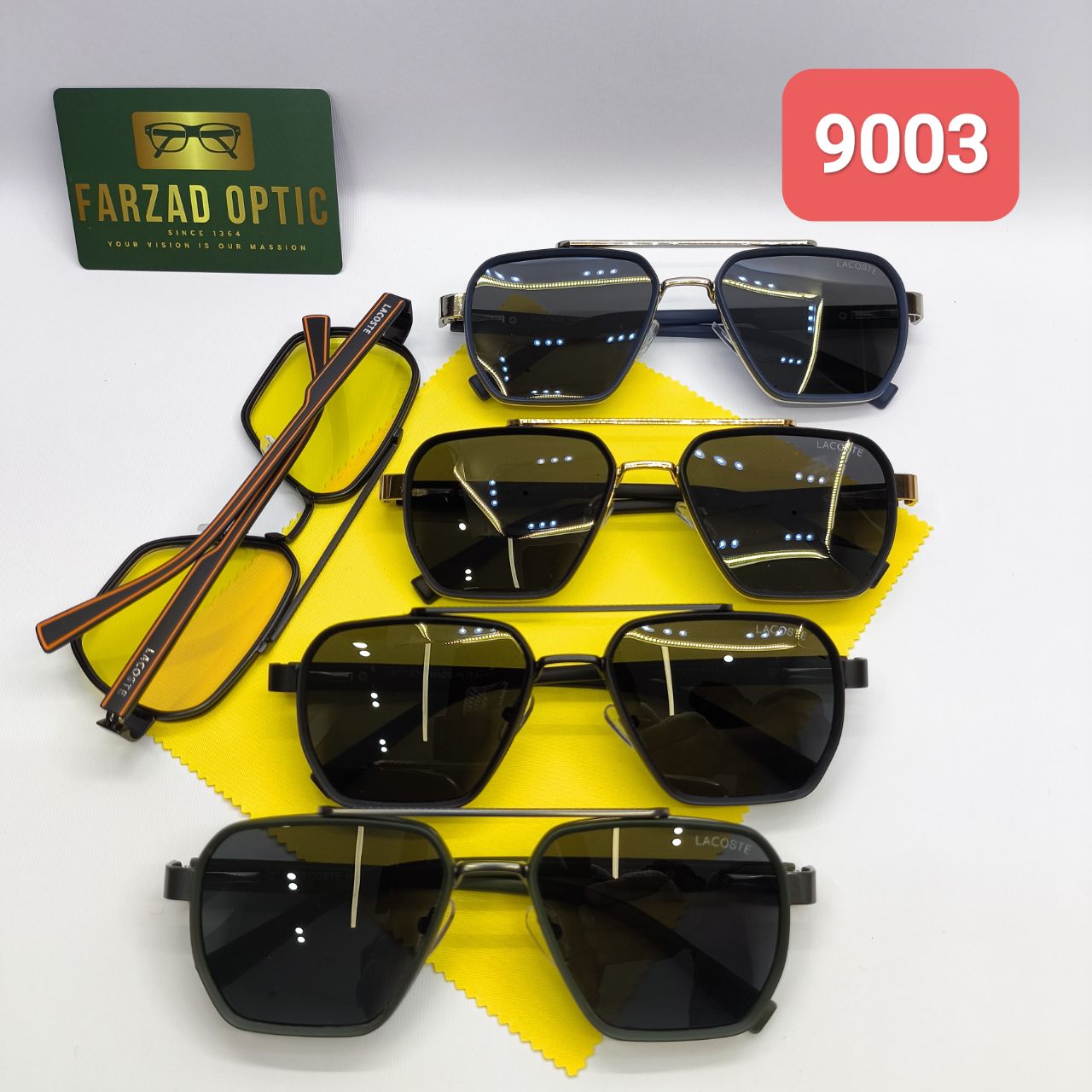 عینک آفتابی لاگوست Lacoste مدل 9003 پلاریزه فلزی + پک هدیه لوازم جانبی