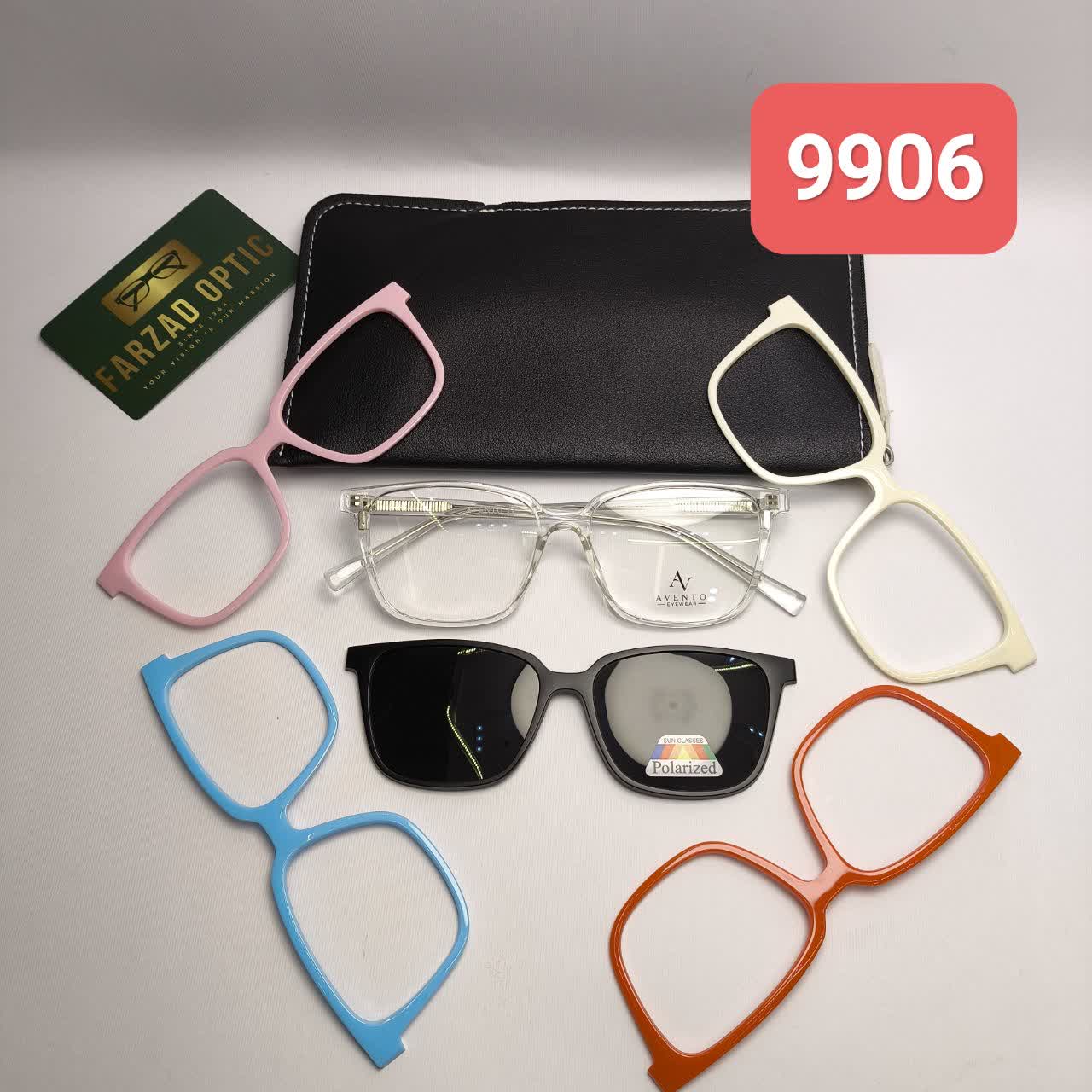 عینک طبی پنج کاوره اونتو Avento مدل 9906 کاور دار کائوچو TR90 سبک پلاریزه  دسته سیم به همراه کیس