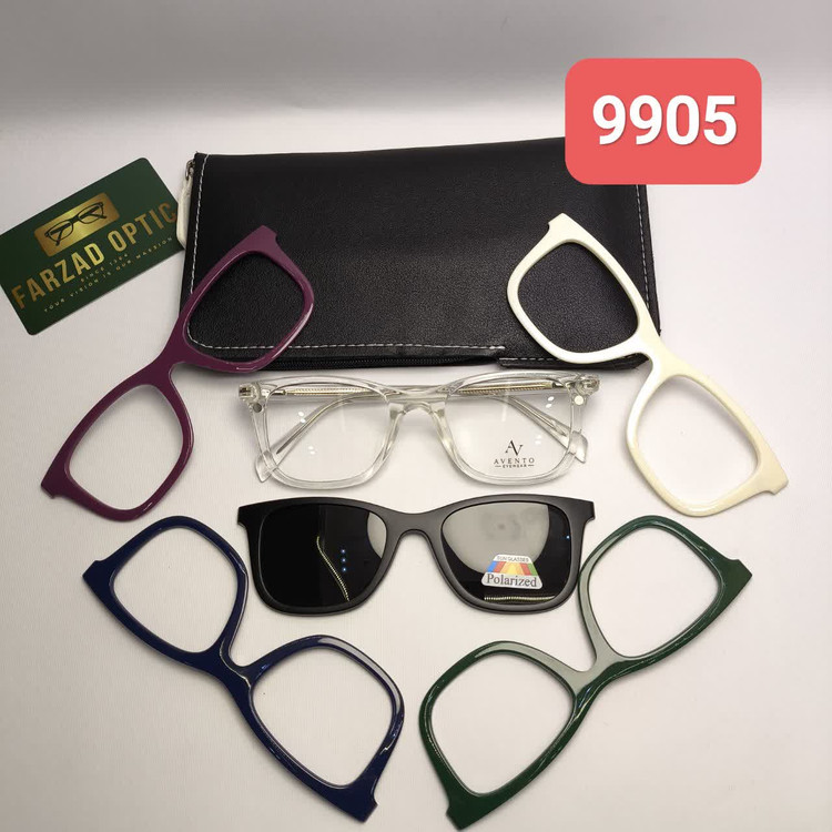 عینک پنج کاوره اونتو Avento مدل 9905 | عینک طبی کاوردار | کائوچو TR90 سبک پلاریزه دسته سیم به همراه کیس