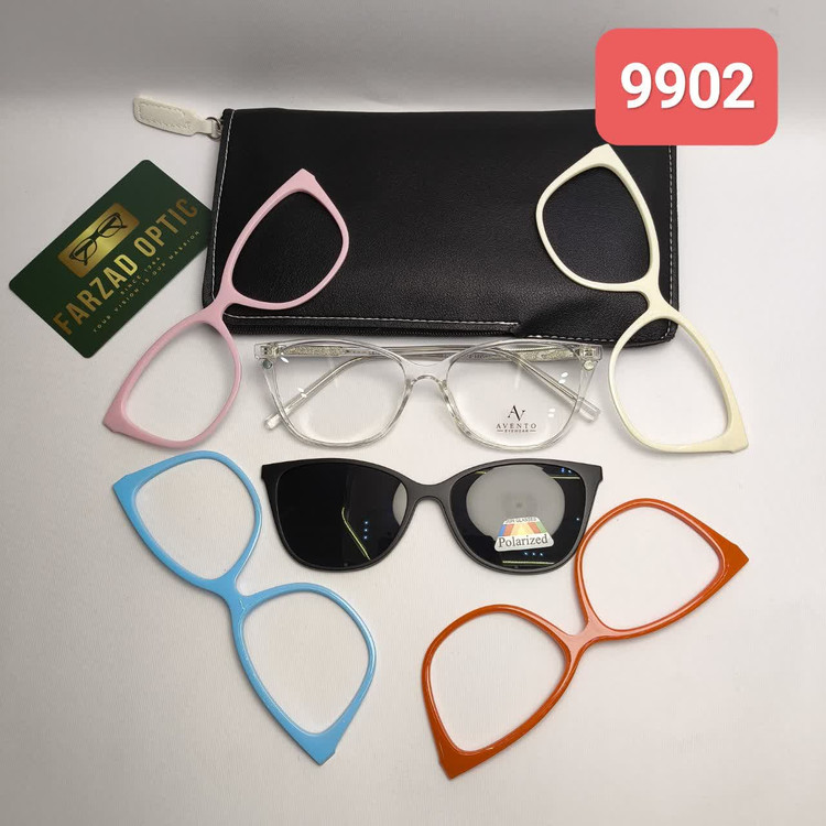 عینک طبی پنج کاوره اونتو Avento مدل 9902 کاور دار کائوچو TR90 سبک پلاریزه دسته سیم به همراه کیس